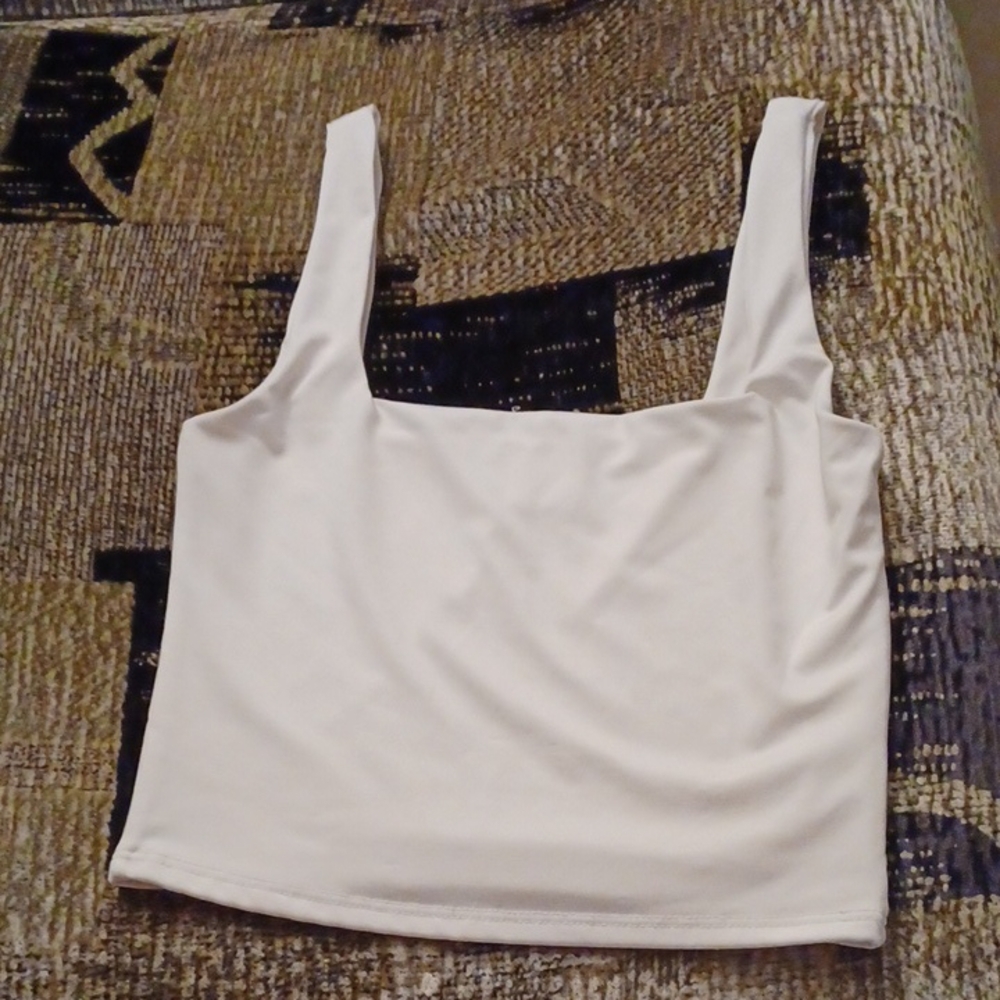 4/$60 White Square Neck Crop Tank Top - Size XL